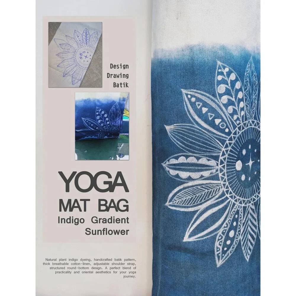 Handmade Cotton Yoga Bag | Indigo Batik Yoga Mat Tote | Drawstring Yoga Carrier
